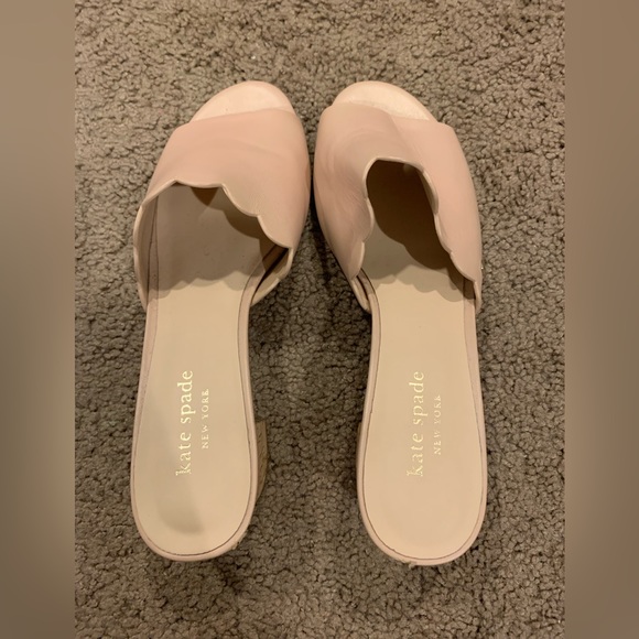 Kate Spade Leather Scalloped Peep Toe Cork Heel Mule Clog Sandals - Picture 4 of 5